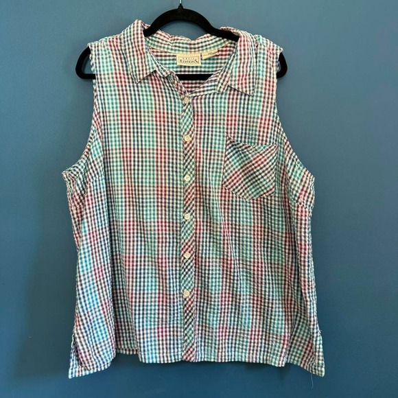 Vintage 90s Gingham Button Down Women's Plus Size 26 Picnic Basic Editions - Picture 1 of 7